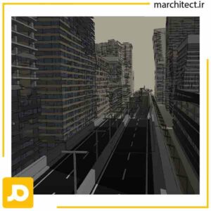 مدل آماده خیابان با ساختمان های بلند